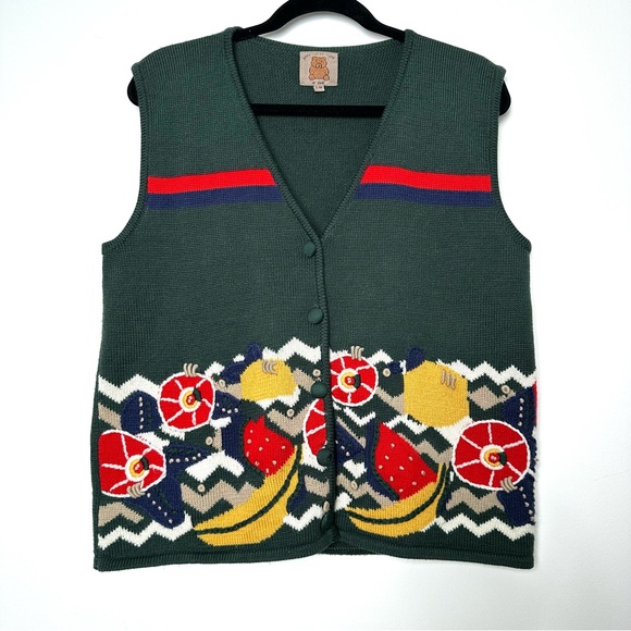 Vintage Jackets & Blazers - Vintage Boho Cottagecore Wool Blend Sweater Vest Hand Embroidered Kitschy